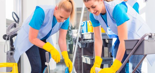 Commercial cleaners doing the job together