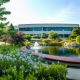 Therapeutic garden layouts supporting calming outdoor environments for healthcare campuses